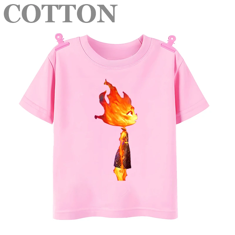 thumbnail image 1 of Camiseta de algodón de manga corta con estampado de dibujos animados para niños y bebés de Disney Elemental Wade Ripple y Embe Anime de moda de verano, 1 of 5