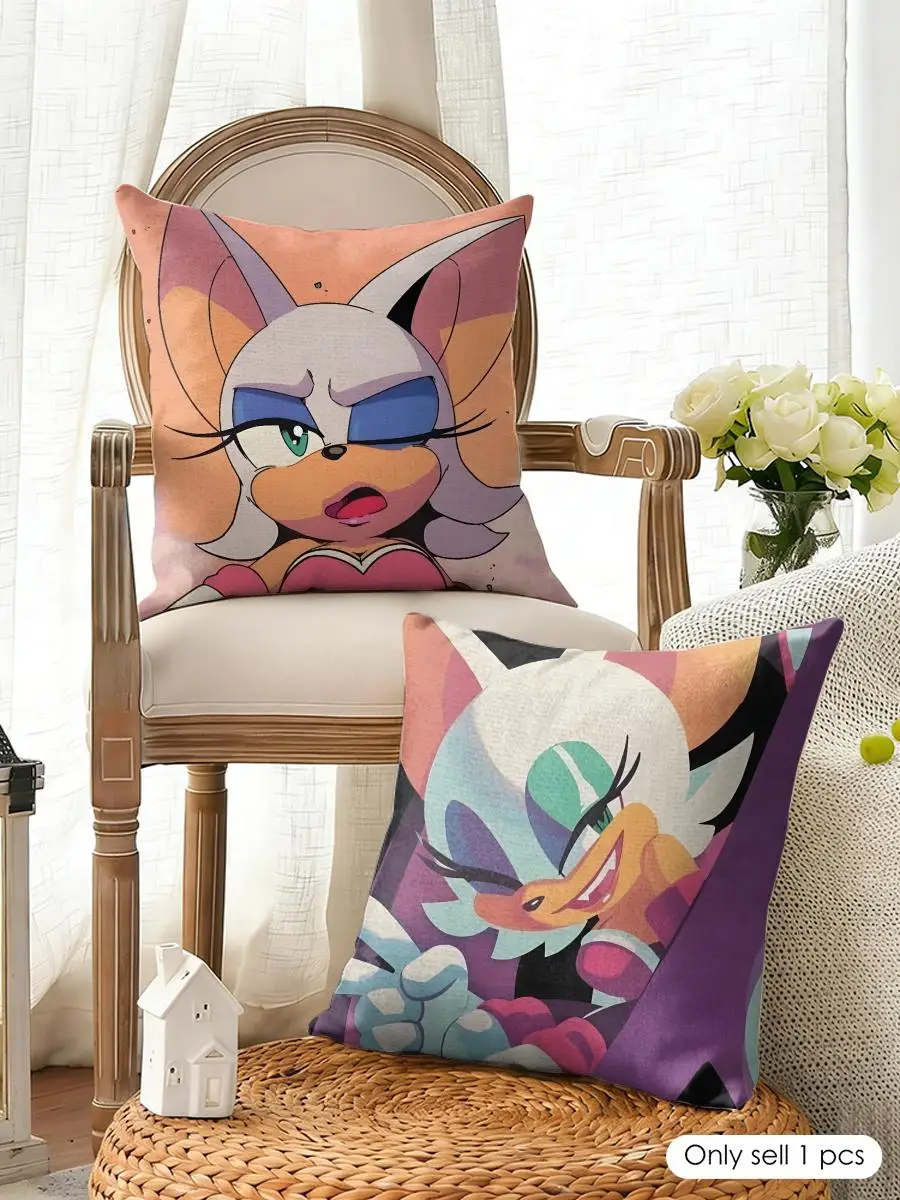 S-Sonic The Hedgehog Rouge The Bat 쿠션 커버 천연 린넨 유기농 원단 양면 인쇄 통기성 홈 데코