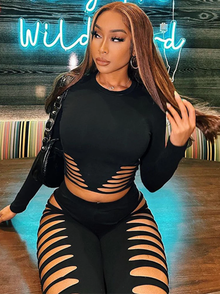 

Женский летний комплект из двух предметов, облегающий топ с круглым вырезом и длинным рукавом и облегающие брюки, новинка 2023