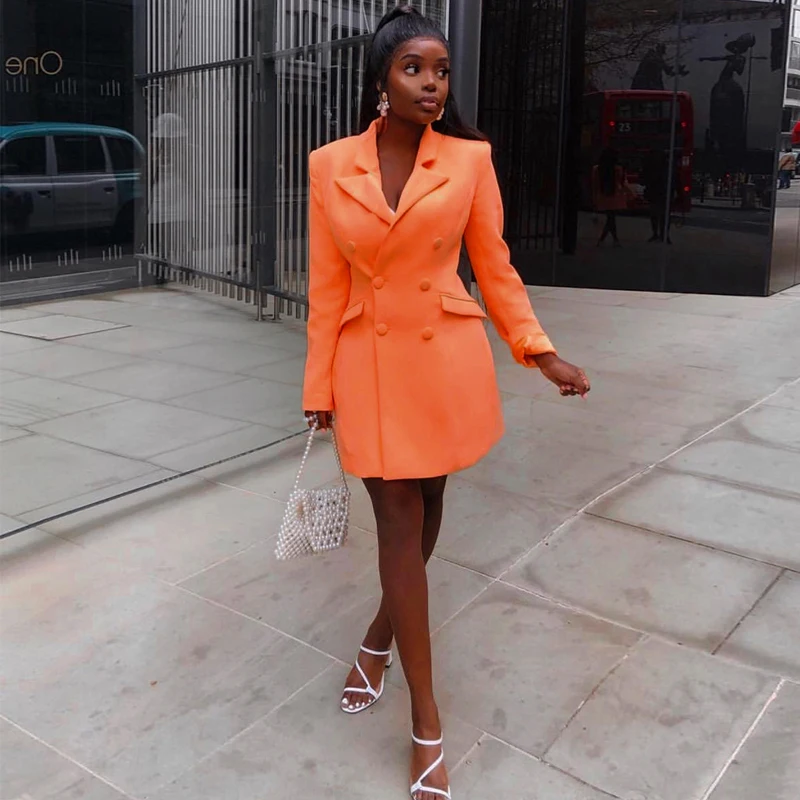 

Innor Long Sleeve Slim Blazer Dress Autumn Winter woman Fashion Pure Orange Streewear Outfit windbreak Coat Fall Elegant Dress