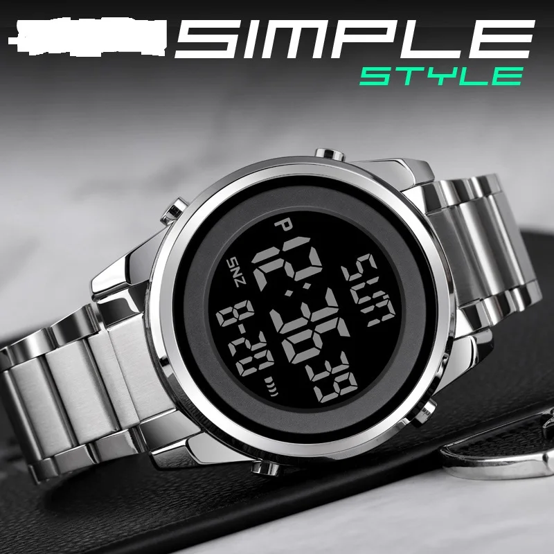 Fashion Luxury Men Led Digital Wristwatch Stainless Steel Band Waterproof Multifunction Electronic Watches