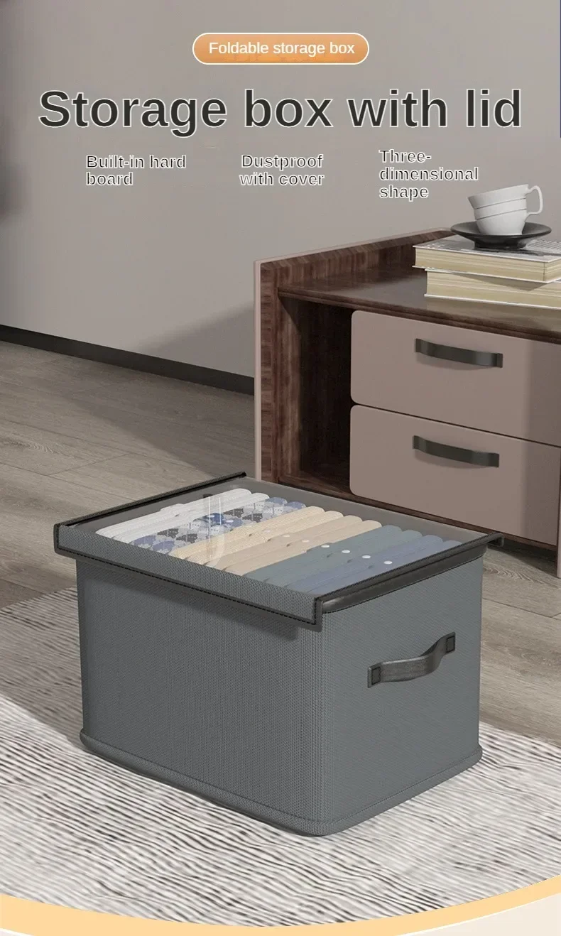 Description Picture 2 of item2PCS Large Capacity Clothing Storage Box Wardrobe Classification Covered Box Foldable Drawer Type Clothes&Pants Finishing Box