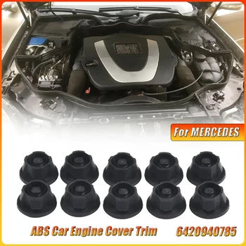 10Pcs/set Car Engine Cover Trim ABS Mount Grommet Bush Bump Stopper For MERCEDES Auto Engine Cap Grommets 6420940785 1