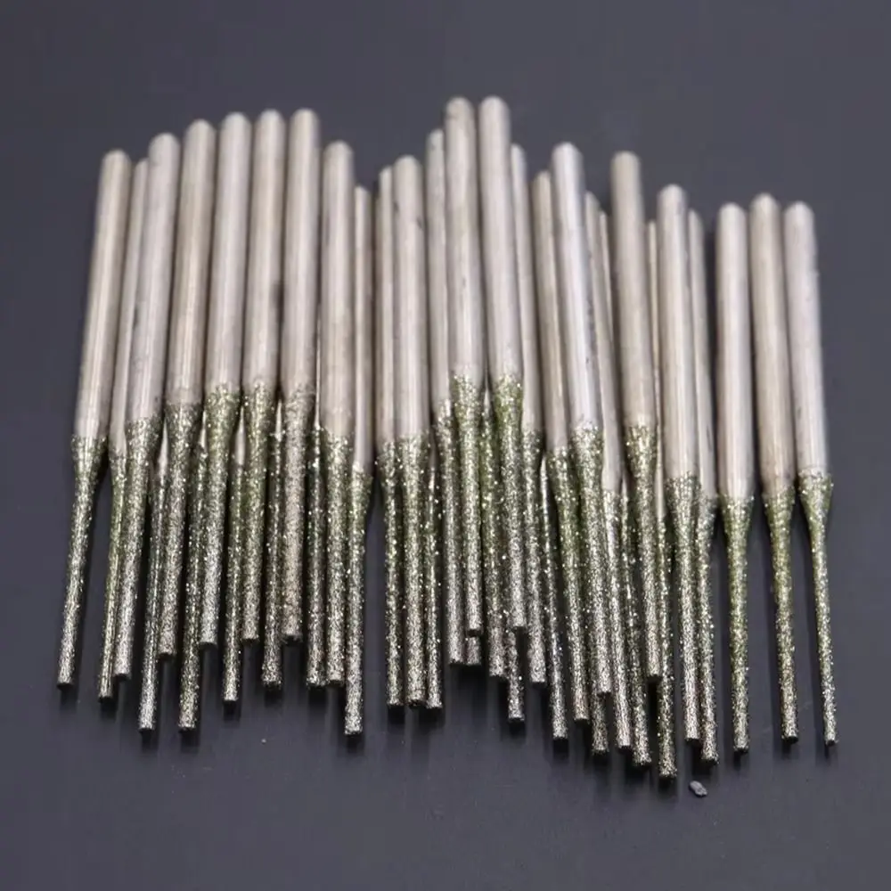 Diamond Coated Drill Bits 10Pcs 0.8-2.5mm 2.35mm Shank Silver Polishing Head Grinding Burr Bits Glass Jade Amber Jewelry Diamond