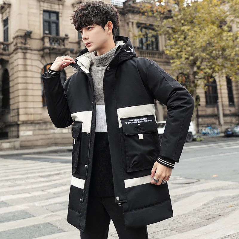 Down Jacket Men's Mid-length 2022 New Trendy Brand Thickened Thermal Jacket Korean Version Trend Handsome Hooded Winter Coat