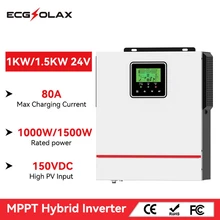 ECGSOLAX 1KW 1.5KW Hybrid Solar inverter 12V 220V Pure Sine Wave Hybrid inverter MPPT 80A Solar Charge Controller Max PV 150VDC