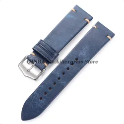 Vintage Handmade Genuine Leather Watchband - Sport Waterproof Strap & Universal Wristband - 22mm (Blue)