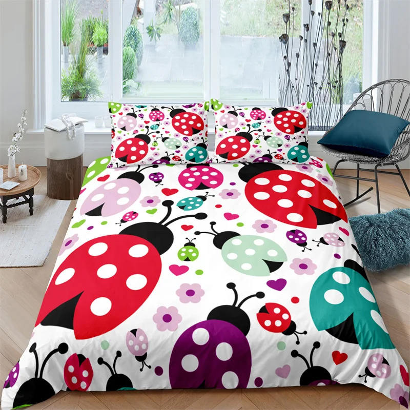

Home Textile Luxury 3D Ladybug Print 2/3Pcs Kids Adult Duvet Cover Pillowcase Bedding Set Single Queen and King AU/EU/US Size