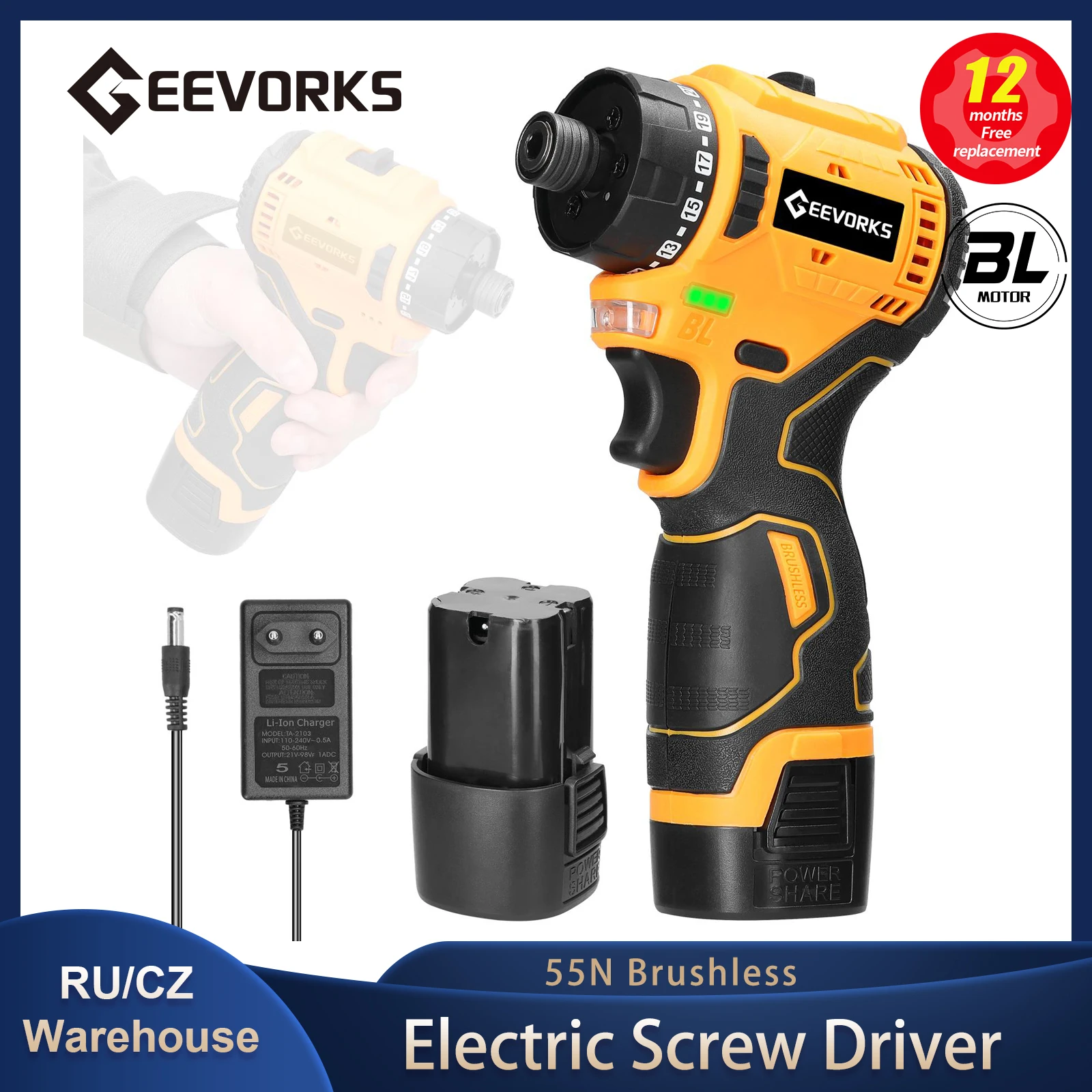Geevorks168V55NmBrushlessScrewdriverElectricDrill