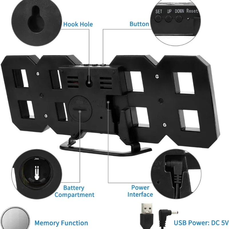 Electronic Digital Wall Clock Living Room Bedroom Decoration Decor Watches Home and Decoration Led Modern Alarm Interior Desk