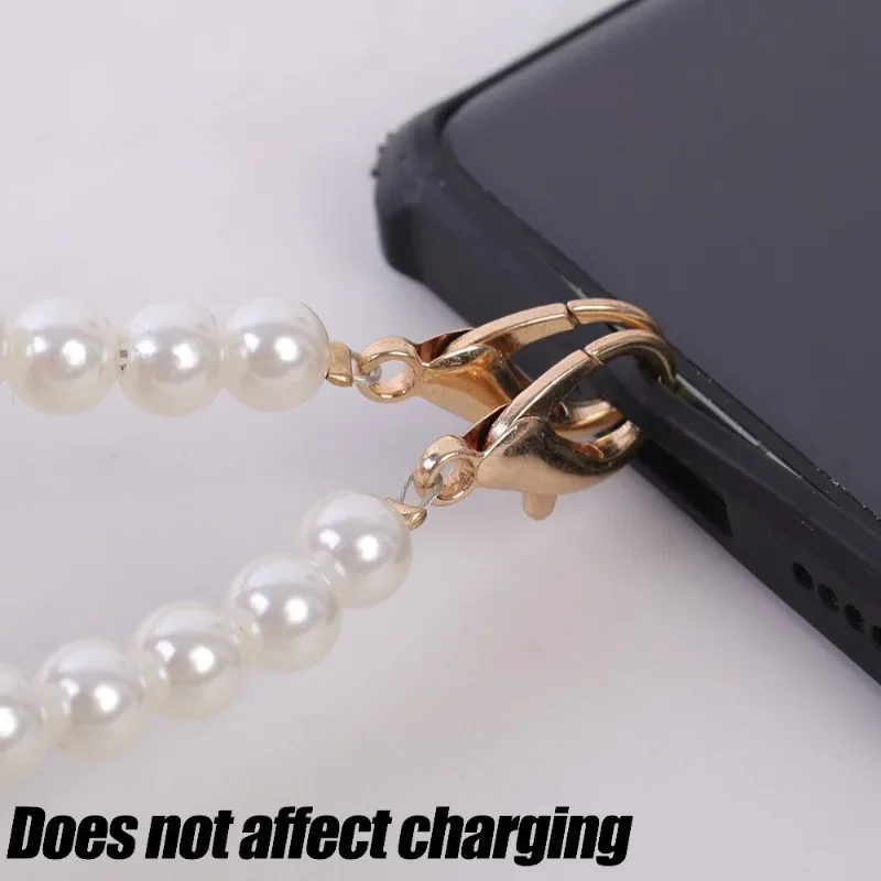 Pearl Bead Phone Chain 8mm Pearl Crossbody Strap with Tether Tether for Smartphone Replacement Handbag Purse Chains Accessories