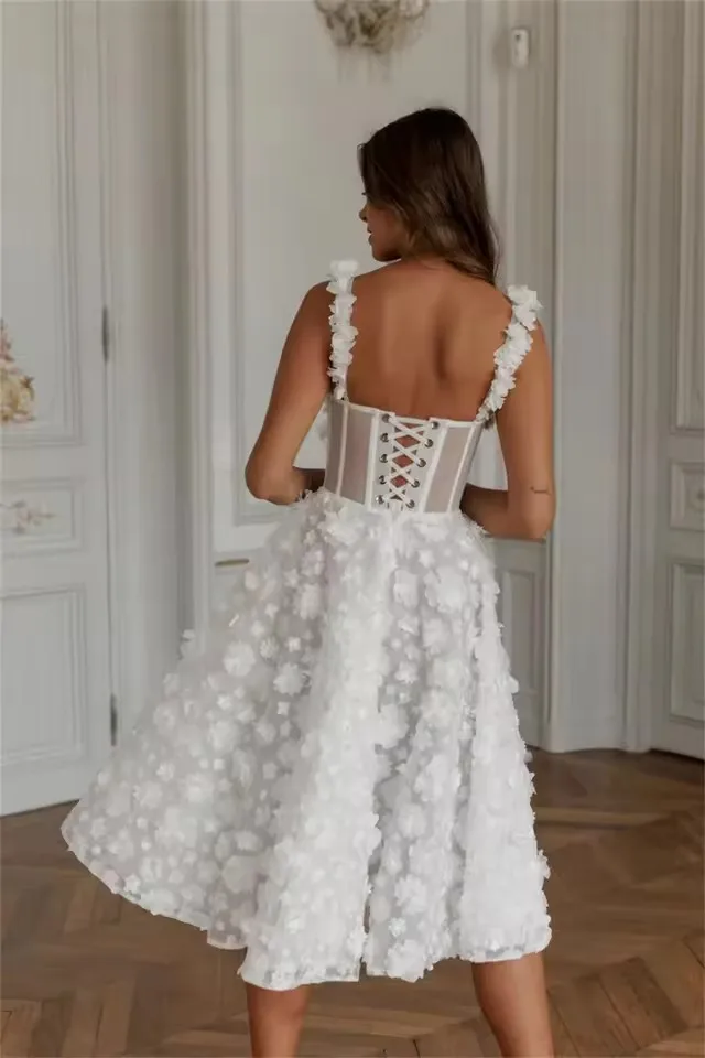 Customized Spaghetti Strap A-Line robes de soirée V Neck Knee-Length Evening Dresses Applique Valentines Day Wedding Dress AE505 6