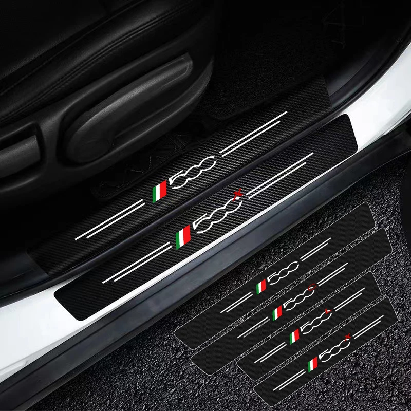 

5Pcs Car Door Threshold Scuff Plate For Fiat 500 500C 2012 500X 500L Abarth 695 Carbon Fiber Car Door Sill Sticker Accessories