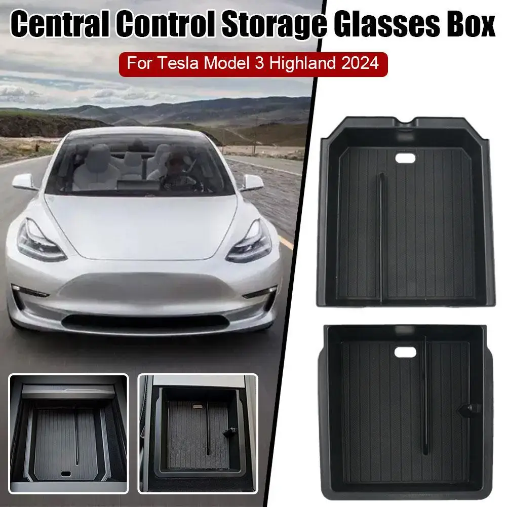 for Tesla Model 3 Highland 2024 Center Console Armrest Storage Box Organizer Central Flocking ABS Accessories car central armrest storage box for tesla model 3 2021 accessories center console flocking organizer containers car interior