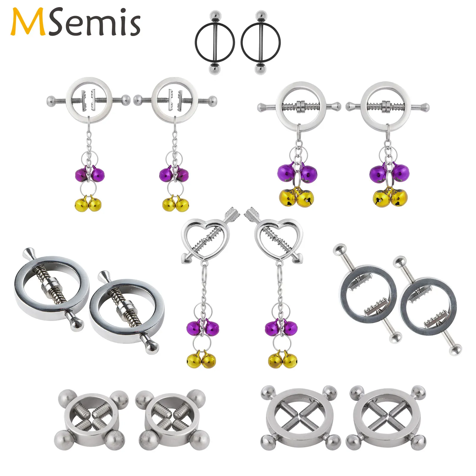 Sex Toys Kit for Couples Stainless Steel Nipple Rings Clips Piercing Body Jewelry Nipple Clamps Erotic Massage Breast Stimulator