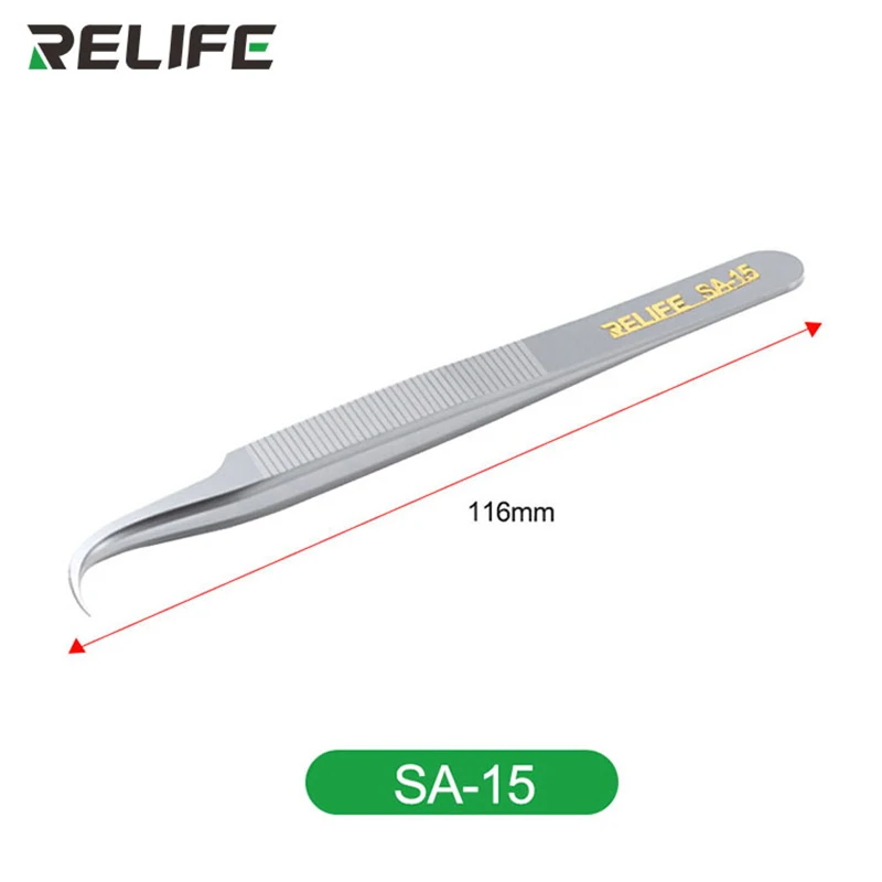 Precision Tweezers High-Hardness Stainless Steel Anti-slip Design Tight Clamping RELIFE SA-11/SA-15 For Electronic Maintenance
