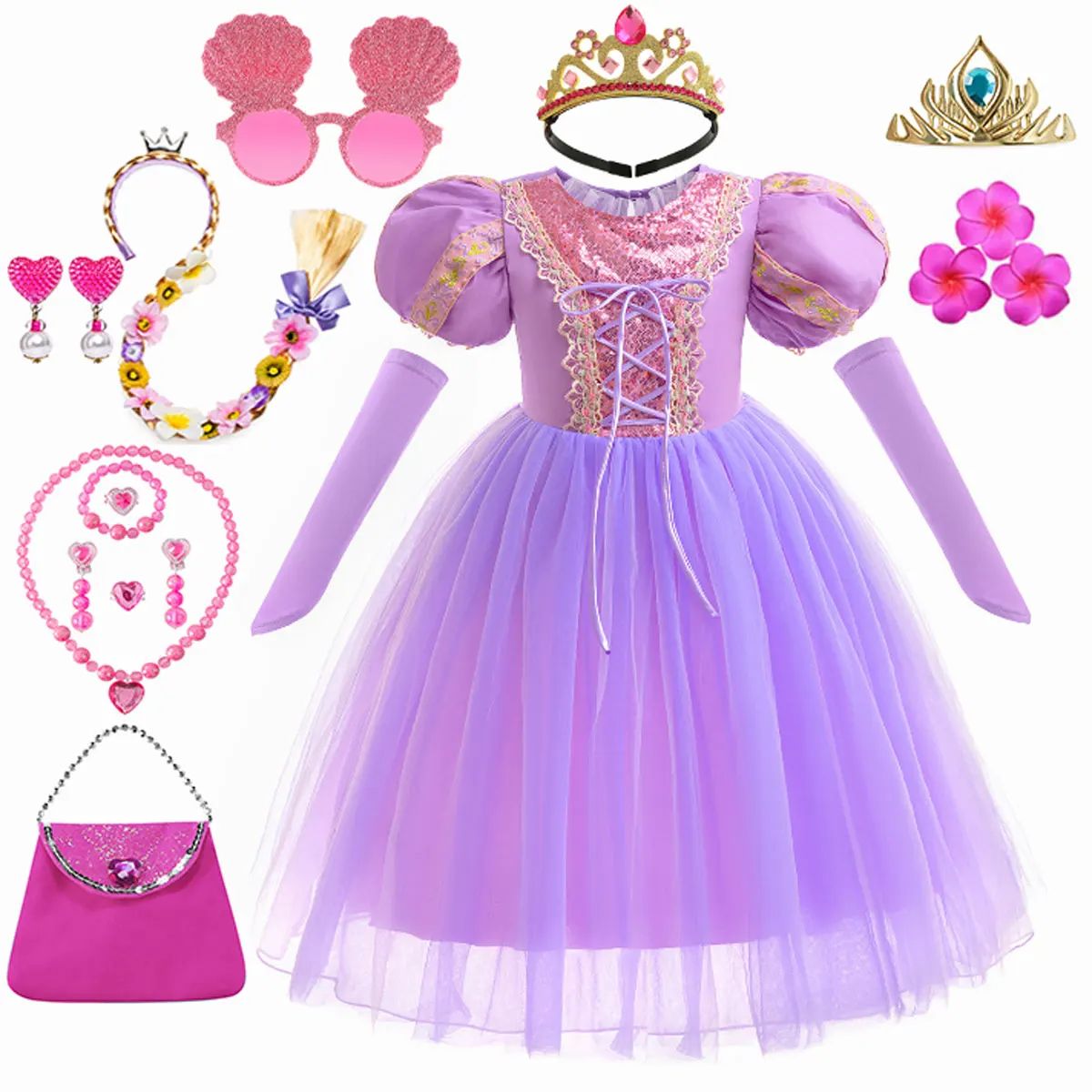 

Girls New Rapunzel Costume Kids Summer Tangled Fancy Cosplay Princess Dress Children Birthday Carnival Halloween Party Clothes