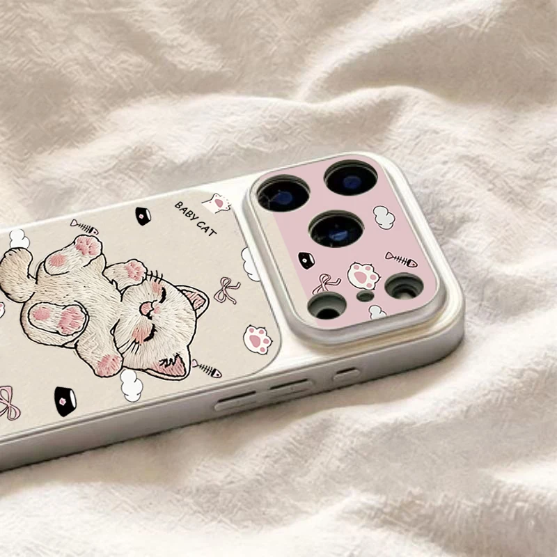 Adorable Embroidered Cat Phone Case Cover