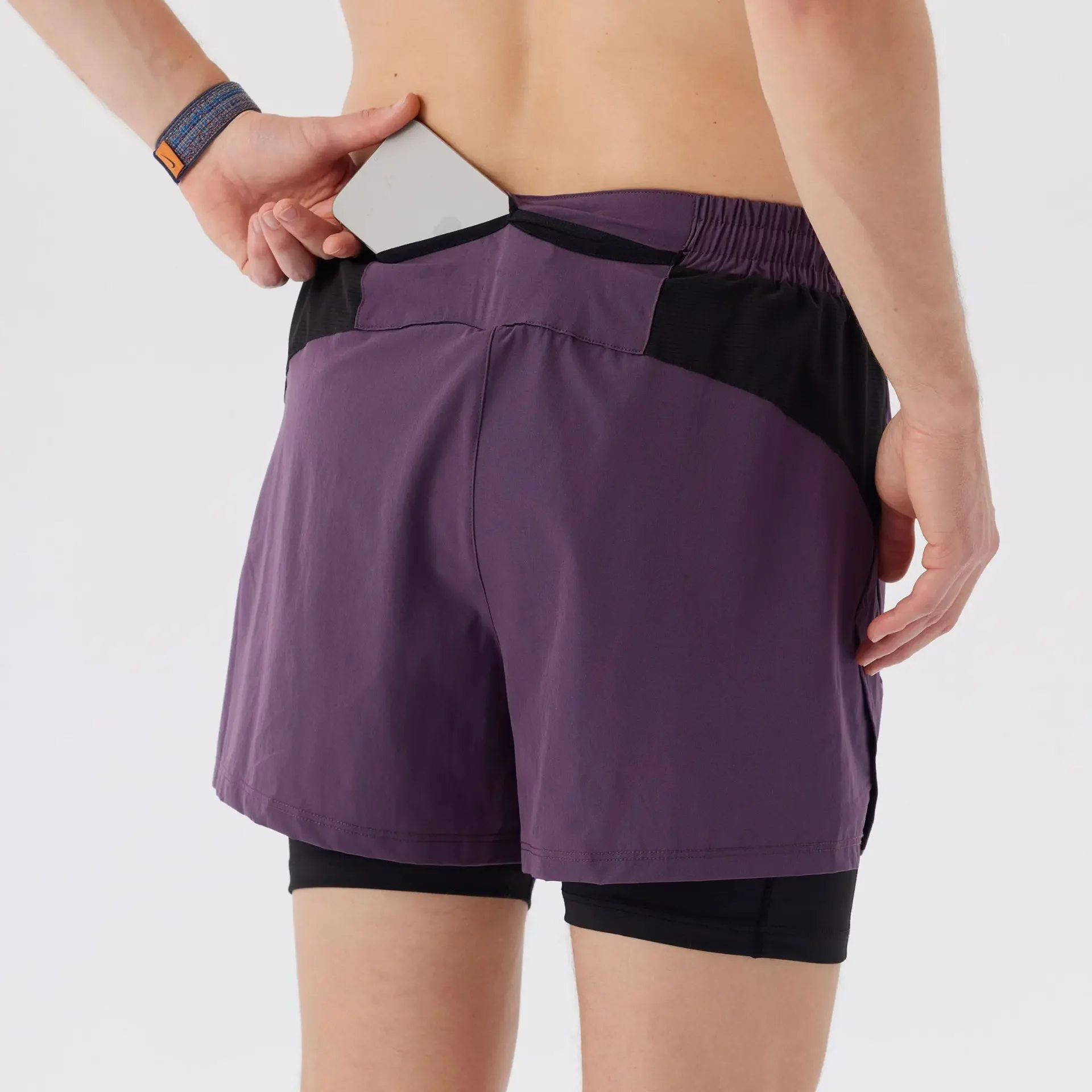 Men's Running Shorts Quick Dry Marathon Athletic Three-quarter Length with Inner Lining Double-layered Mobile Phone Pocket