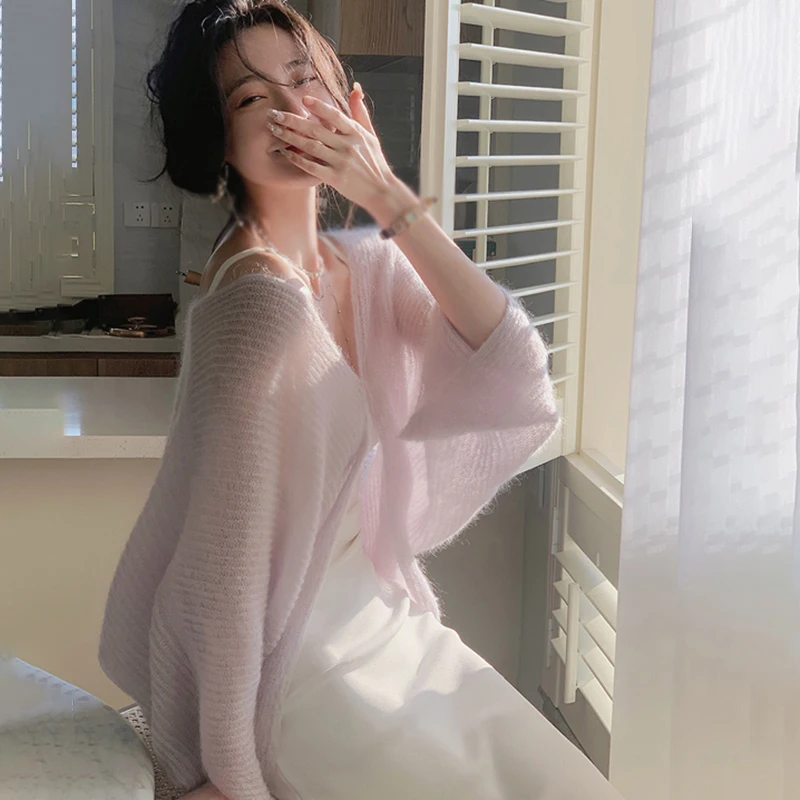 Summer Fashionable Mohair Knitted Cardigans Loose Solid Color Outer Layer With Sun Protection And Lazy Design Sense Tops 5