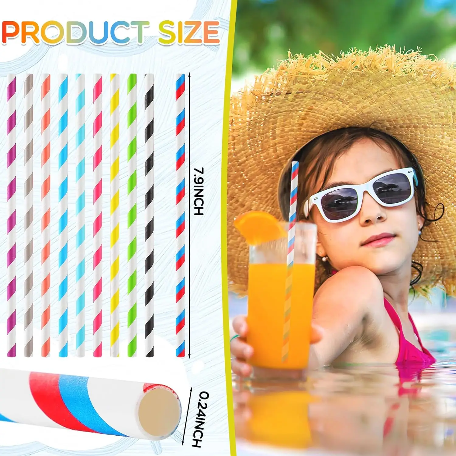 Bulk Colored Paper Straws – 7.87" disposable striped straws for juice, milkshakes, cock... - SKU DPS22331 - UGI Packaging