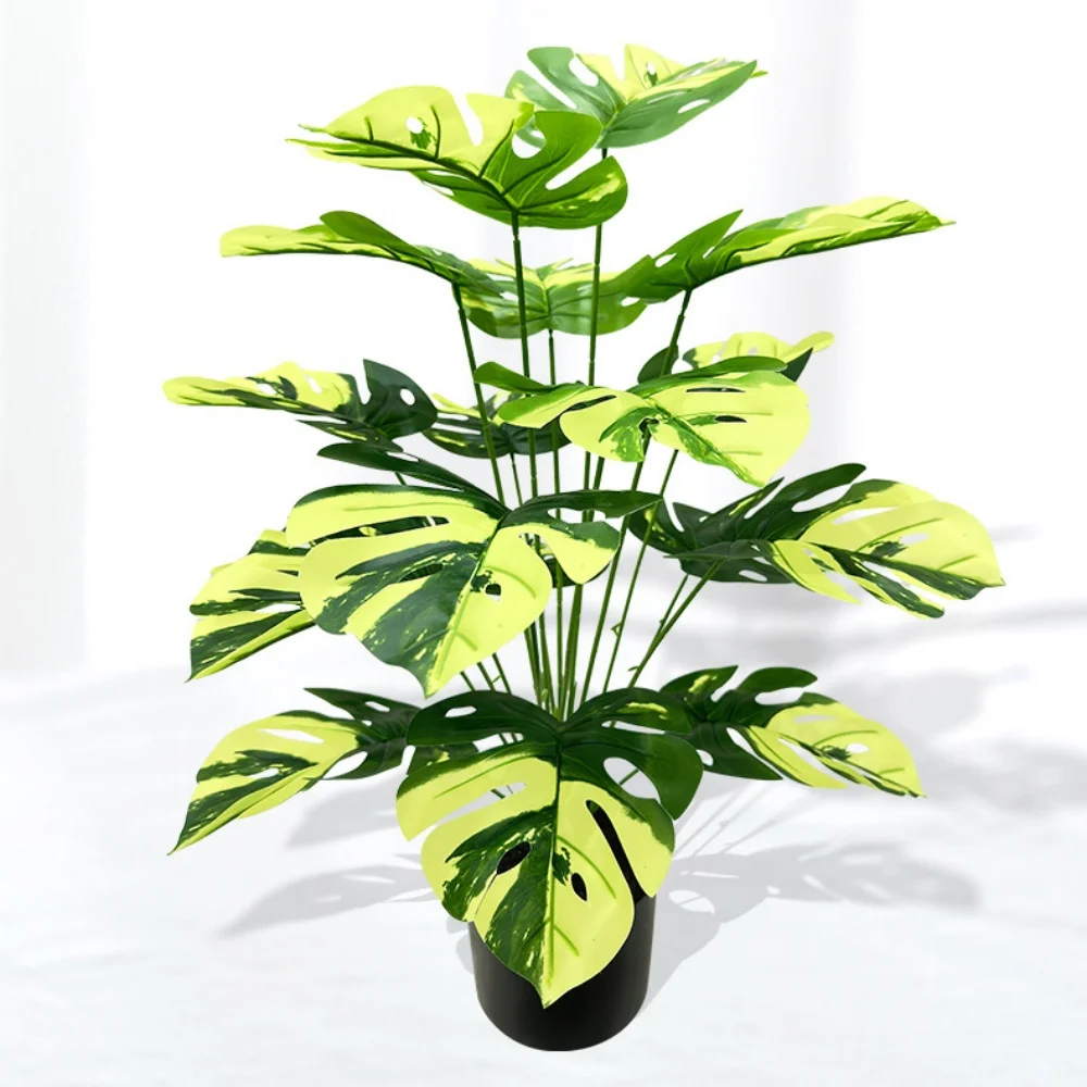 Artificial Plants Turtle Leaf Hyphosis Big Artificial Plants White Green Leaves Bonsai Simulated Plant Potted For Room Decor Home Garden Desk Orna