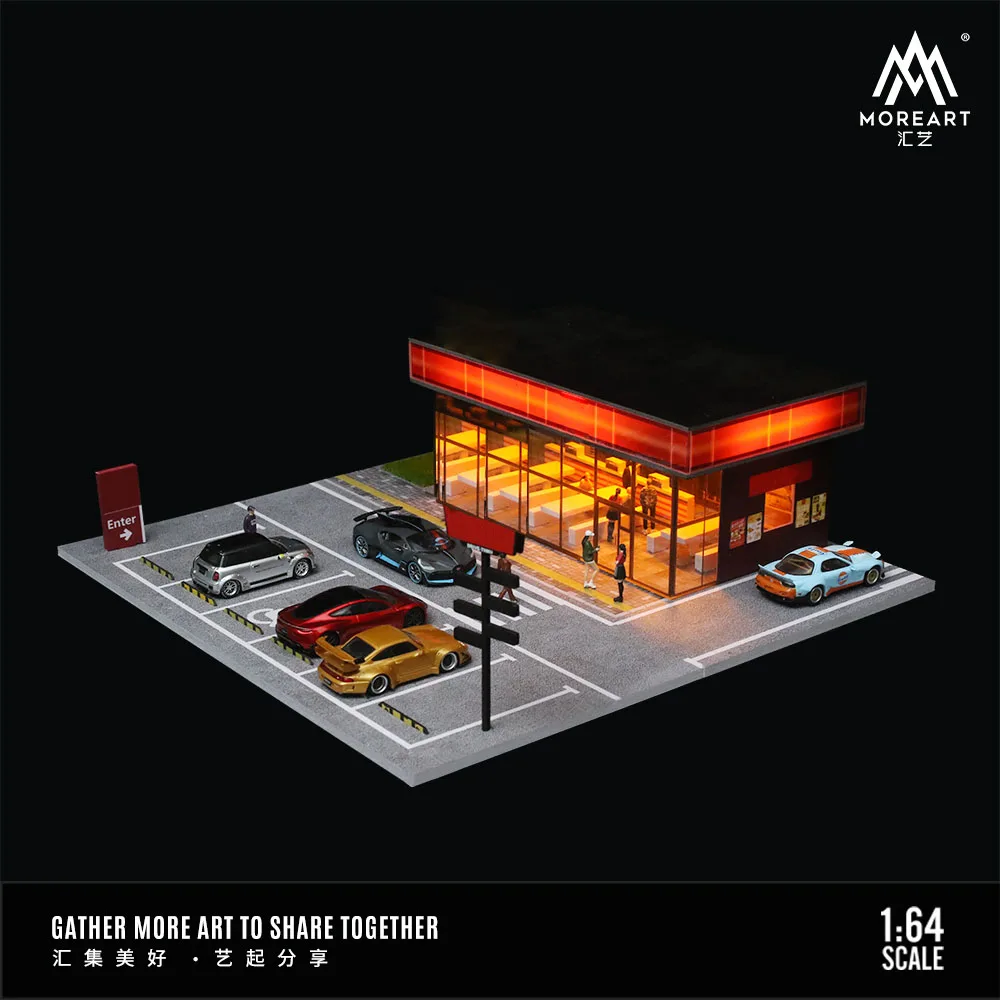 MoreArt 자동차 조립 장면 시리즈 모델, 자동차 모델 주차장, 전시 선물 수집용, 1:64