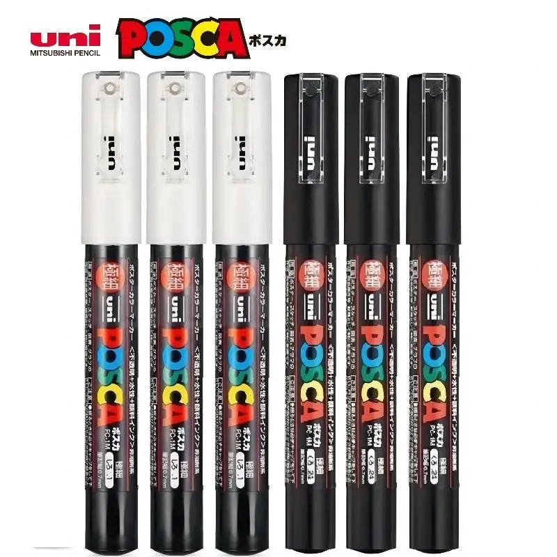 3pc UNI POSCA Marker Pen,White rotulador permanente Black Acrylic Graffiti PC 1M 3M 5M POP Pen For Glass Ceramic Leather Fabric 6
