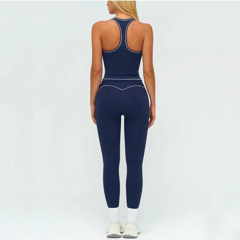 VITALINOVO Damen-Trainingssets, 2-teiliges Set, kontrastfarbenes integriertes BH-Tanktop, hohe Taille, Po-Lifting-Leggings, Fitnessstudio, Yoga-Outfits – Detail 5