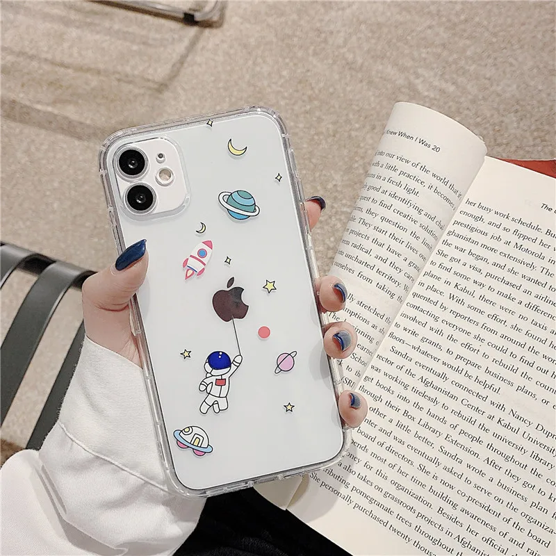 Cartoon Space Astronaut Shockproof Transparent Phone Case Cover