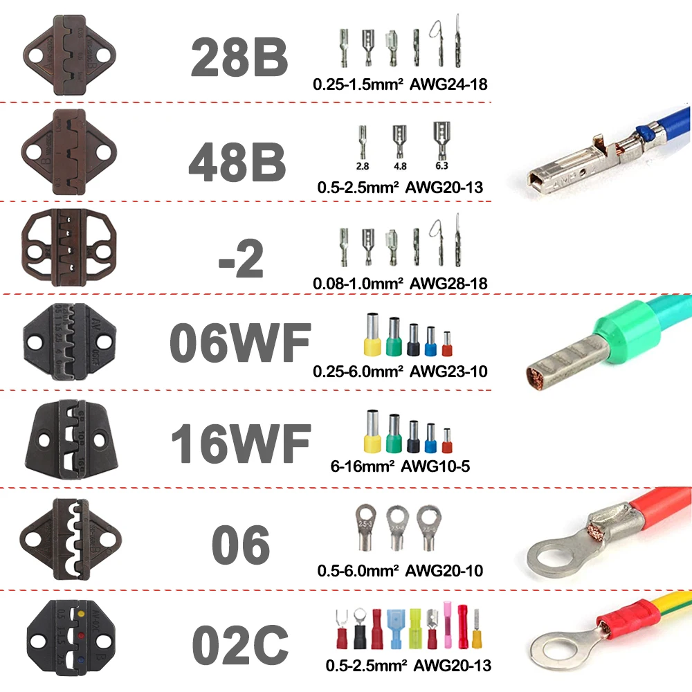 DuPont Terminals Crimp Pliers Interchangeable Dies Wire Crimper Crimping Tools Ratcheting SN-48B PH2.0 XH2.5 JST2.5 VH3.96