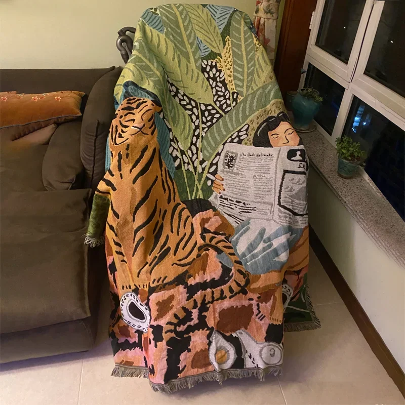 Плед Ins с мультяшным тигром, трикотажное одеяло для кровати, дивана, покрывало для кемпинга и пикника, настенный гобелен, домашний декор