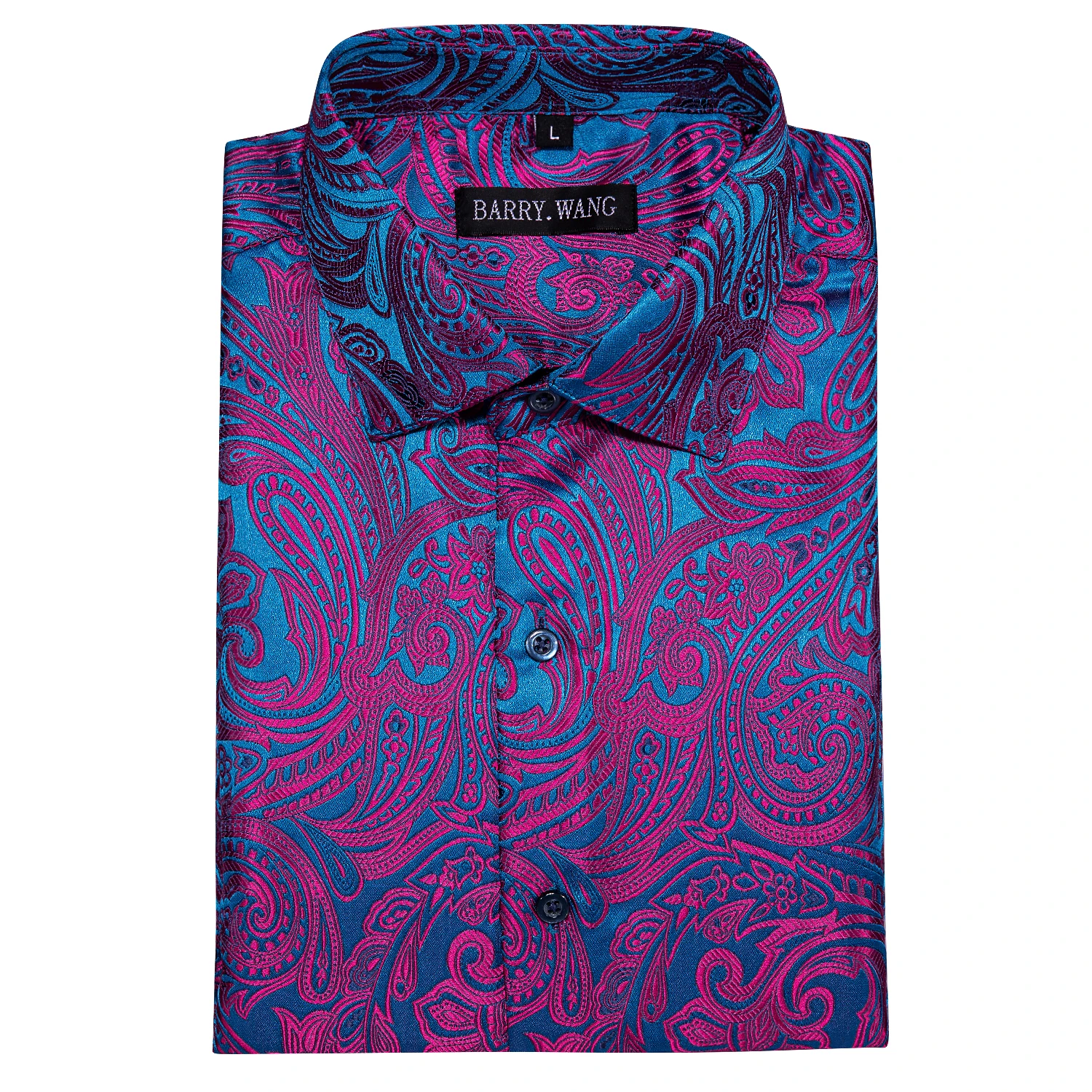 Barry.Wang Luxury Purple Floral Mens Summer Fashion Silk Casual Shirt Stylish Lapel Pattern Short Sleeve Shirt Male Blouse Fit