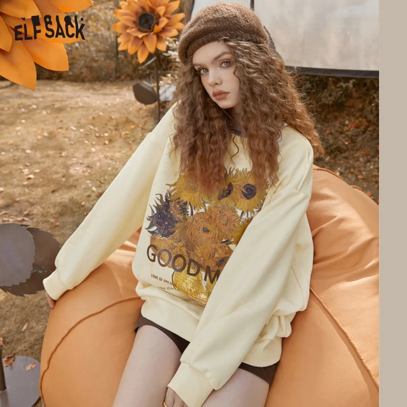 

ELFSACK Fleece Hoodies Women 2022 Winter Warm Oversize Long Sleeve Tops