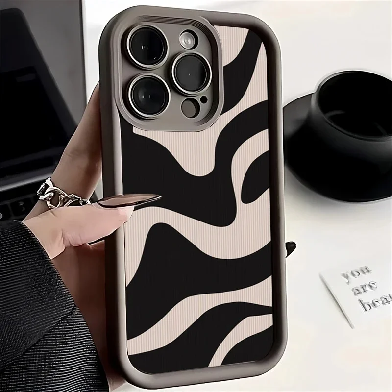 thumbnail image 1 of Fashion Zebra Stripes Lattice Pattern Silicone Case For iPhone 15 14 13 12 11 Pro Max XS X XR 7 8 Plus SE 2020 Shockproof Cover, 1 of 5