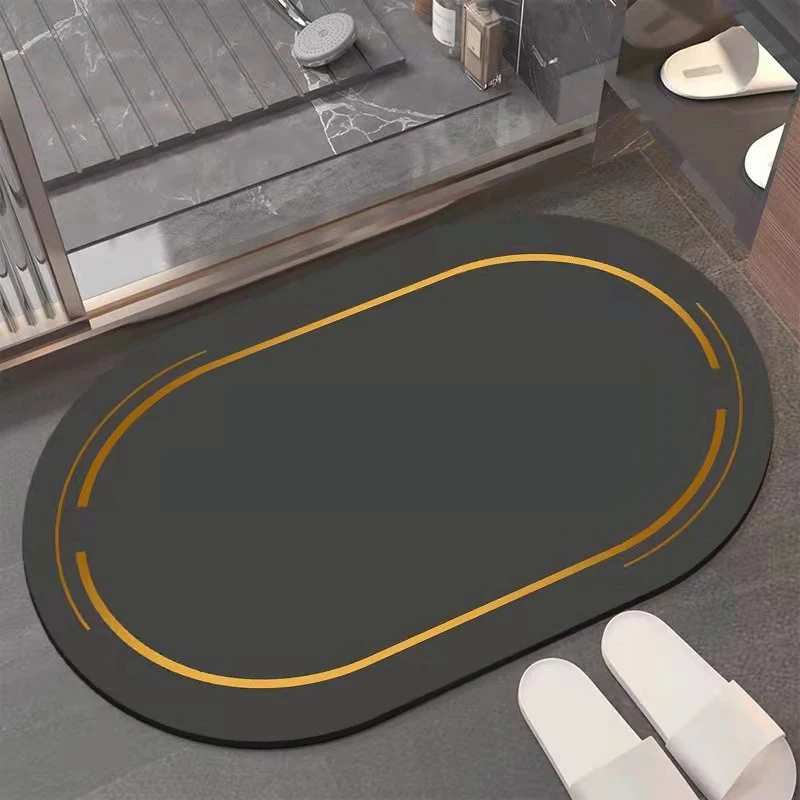 Anti-slip Bathroom Mat Geometic Diatom Mud Absorbent Doormat Nappa Skin Bathtube Side Foot Pad