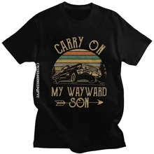 

Supernatural T-Shirts Vintage Men's Tshirts Carry On My Wayward Son Dark Heather Unique Tee Shirt Cotton Printed Tshirt Clothing