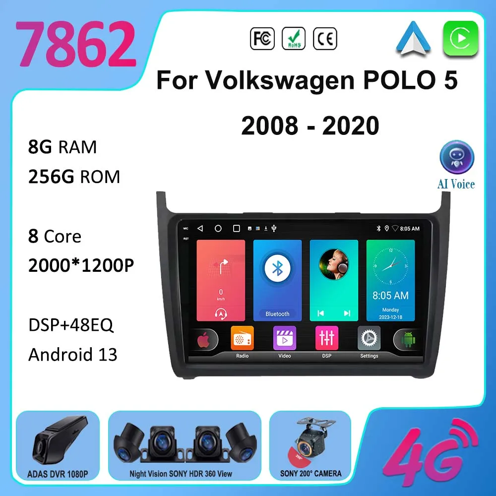 

For Volkswagen POLO 5 2008 - 2020 Car Radio Android GPS Navigation 2DIN Stereo Multimedia Player DVD Head Unit HDR QLED Screen