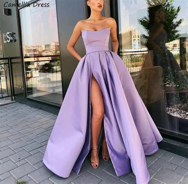 Royal Purple Ball Gown Evening Dresses Sexy Strapless Appliqued Ruched Satin  Sweep Train Formal Bridal Gown Custom Made Party Gown From 205,61 € | DHgate