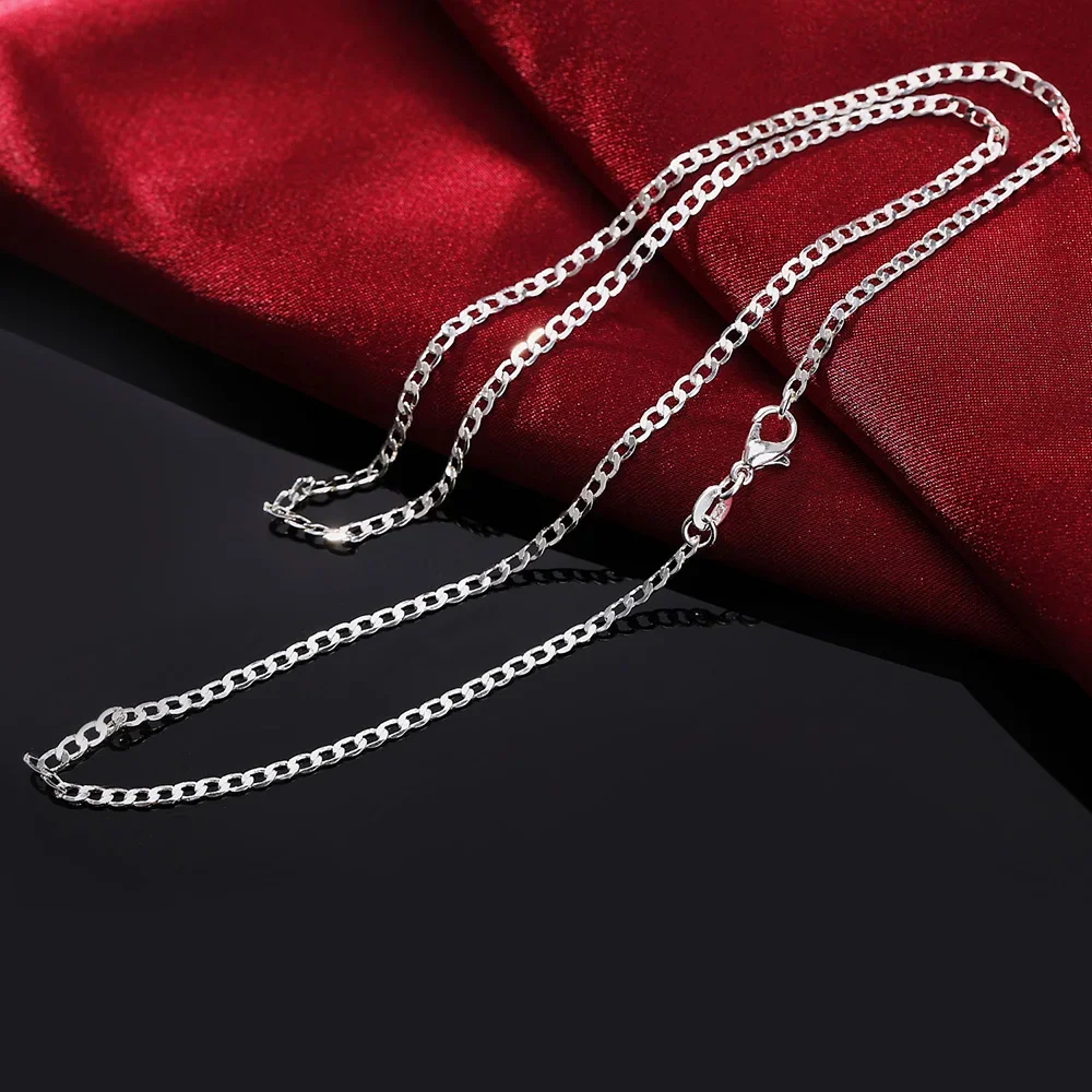 

925 Sterling Silver Necklace 16/18/20/22/24/26/28/30 Inches Classic 2MM Flat Sideways chain for Women Men Jewelry Gift party