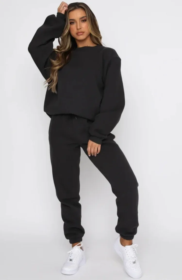2023 Two-piece women's sports suit oversized pants suit women's sweatshirt Solid color 8 colors fleece sports hoodie sportswear