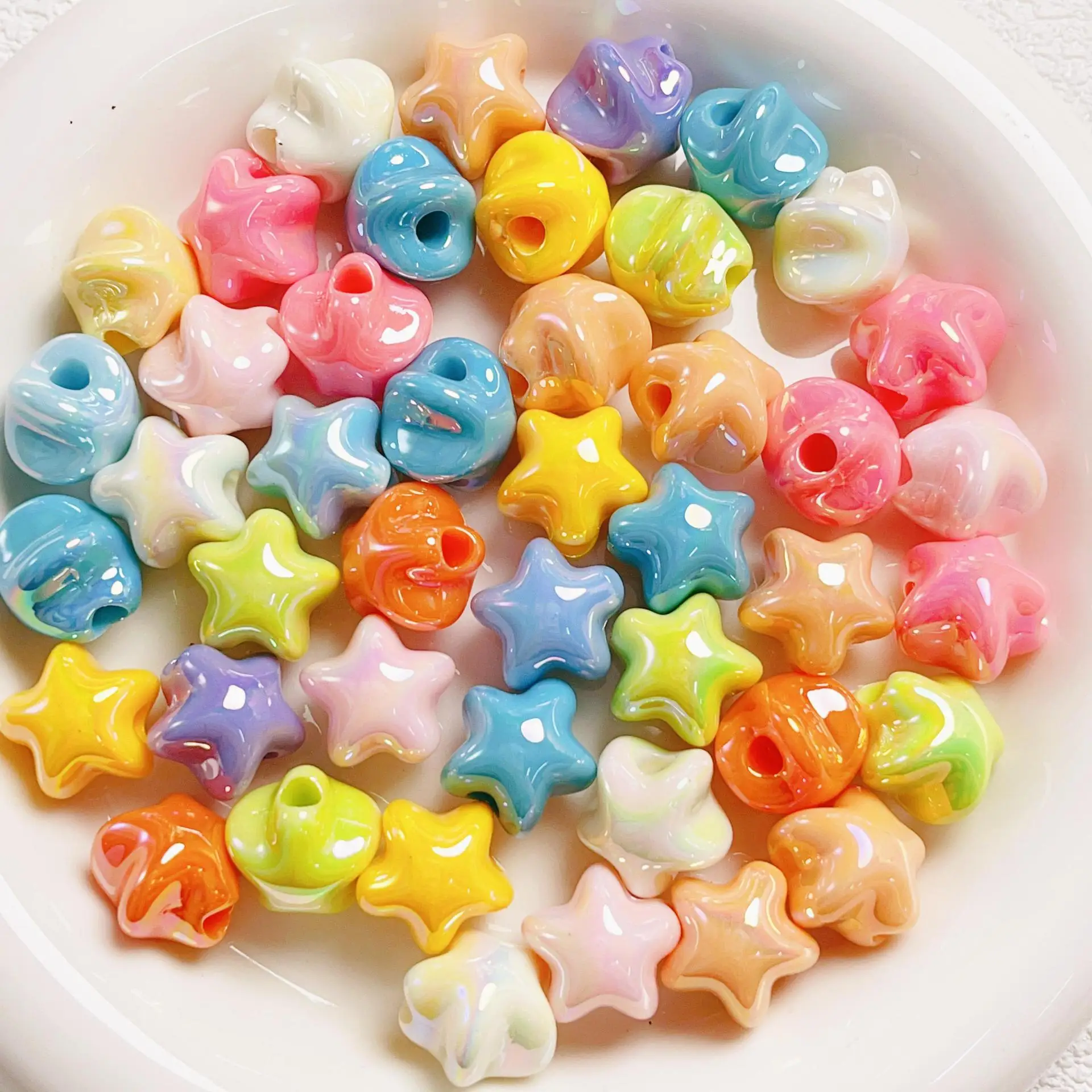 

Trendy New 100pcs 16mm AB Pastel Colors Cute Star Acrylic Beads Ornament Accessory Material Bracelet Necklace Earring Beading