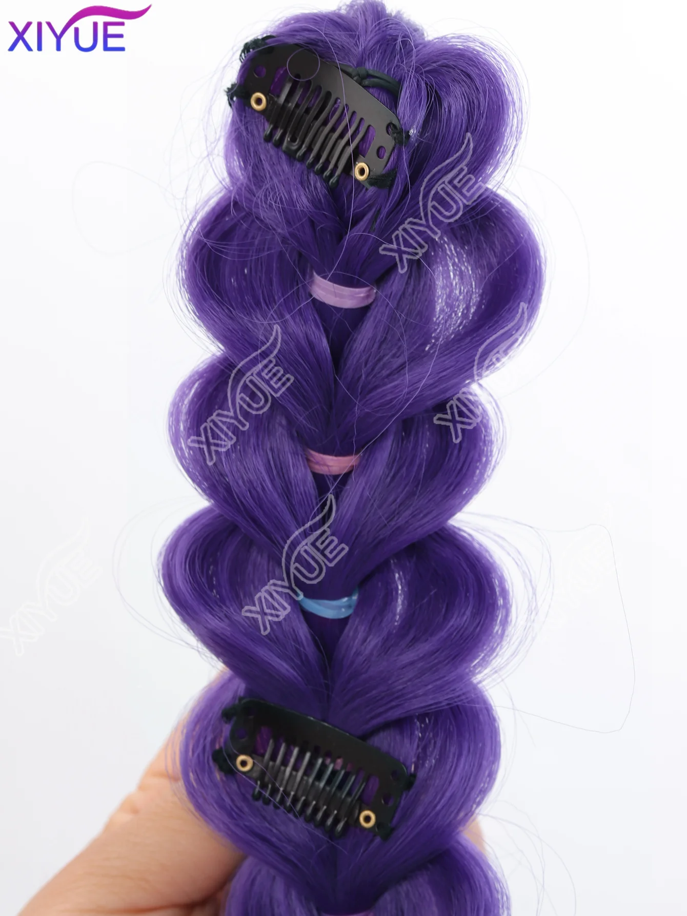합성 직조 보라색 머리 포니테일, 여성용 코스프레 의상 헤어스타일, 할로윈 크리스마스 파티 스타일링