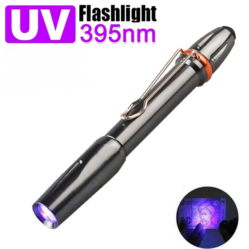 

Super Bright 395nm LED Lamp UV Penlight Pocket Black Light Portable Ultraviolet Pen Light with Clip for Pet Stains Money Detect