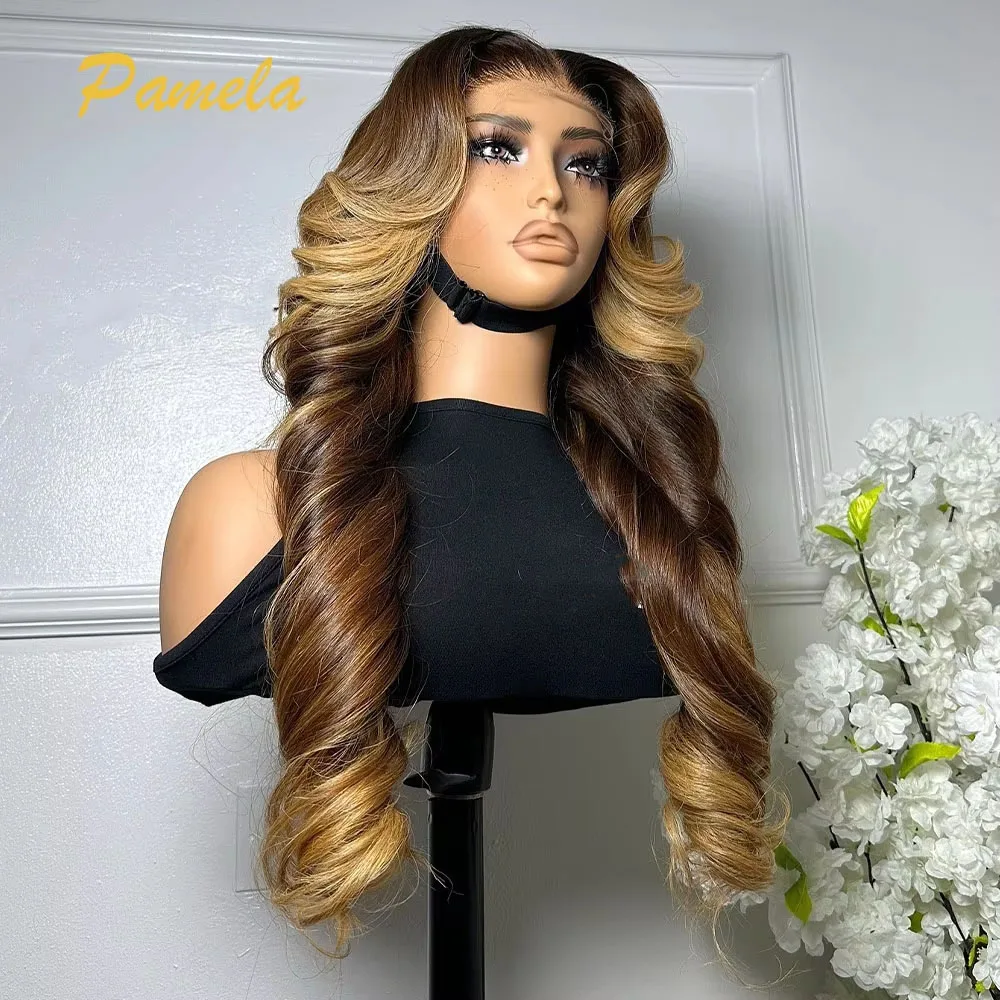 Honey Blonde 9x6 Transparent Lace Closure Glueless Wig Human Hair Ready To Go Body Wave 250% Density Ombre 4/27 Colored Wig