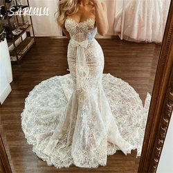 Full Lace Mermaid Bridal Gown With Sweet Bow Decoration Strapless Wedding Dresses For Women Court Train Bride Dress