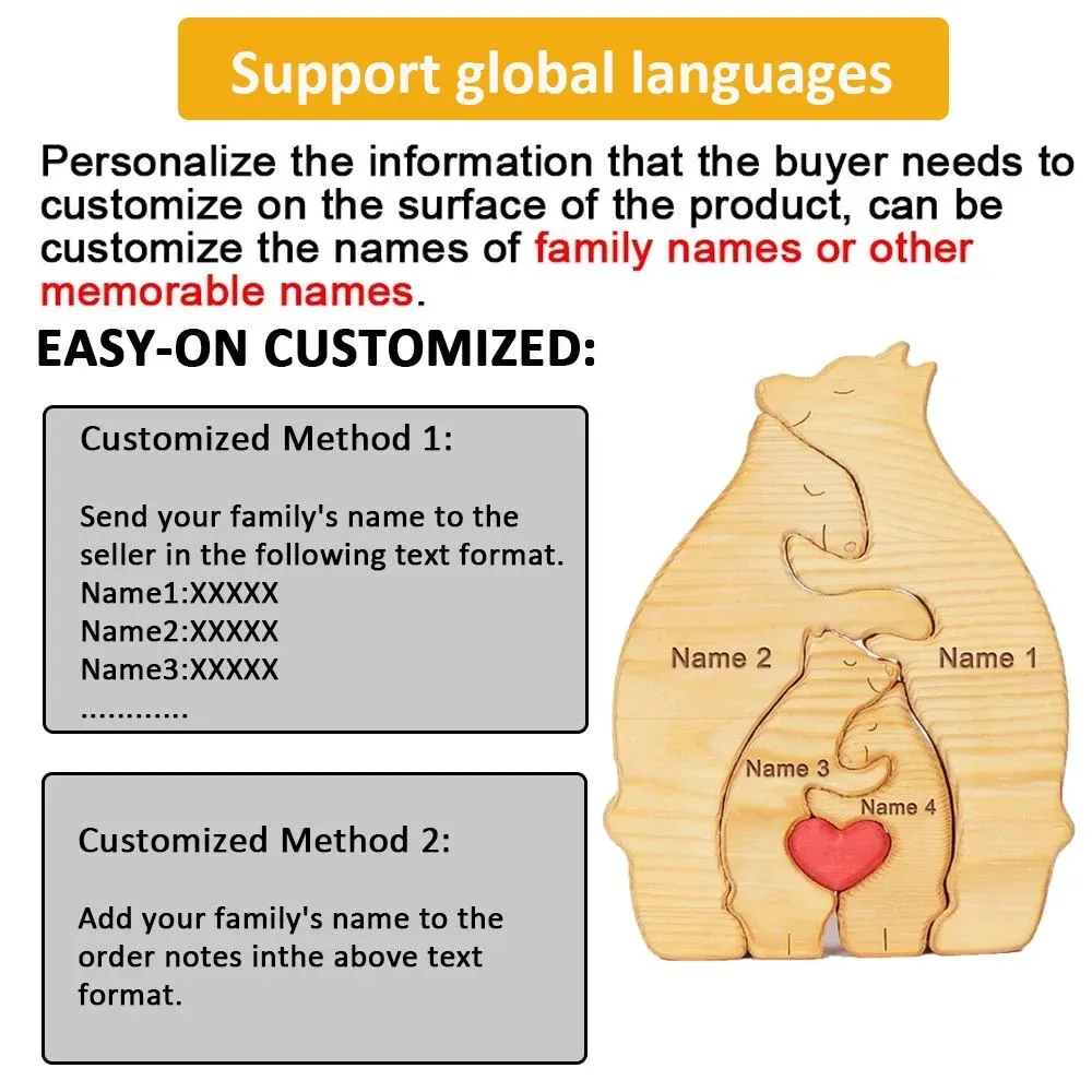 Personalized Name Custom Home Decor Art Wooden Bear Family Puzzle Thanksgiving Christmas Heartwarming Gift for Baby Mom view 6