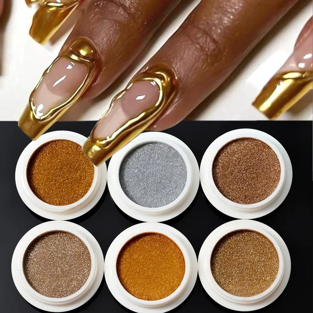 Mirror Metallic Chrome Nail Powder Pigment 6pcs/set Gold Silver Rubbing Dust Magic Mirror Effect Nail Pigment Holographic Chrome
