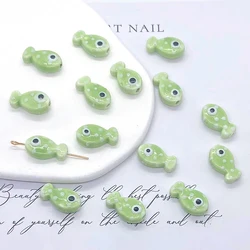 Set of 10 Fish-Shaped Ceramic Spacer Beads for Jewelry Making and DIY Accessories (10 Green)