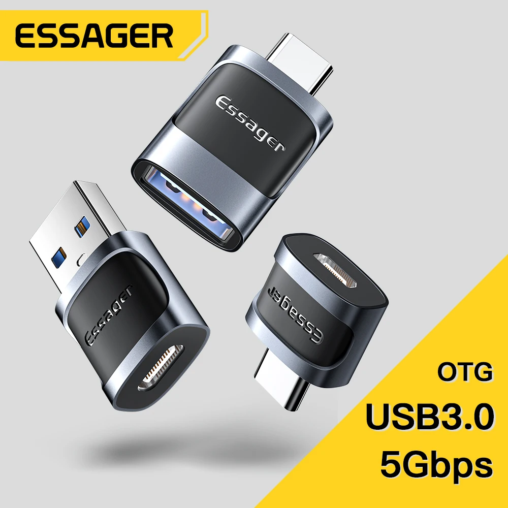  Essager USB 3.0 To Type C Adapter OTG Type C To Micro USB Adapter  For Laptop iPhone14 13 Pro Max Oneplus Samsung USB Connector 